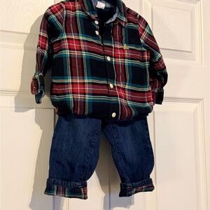 Baby GAP Denim & Plaid Onesie set 12-18 mo